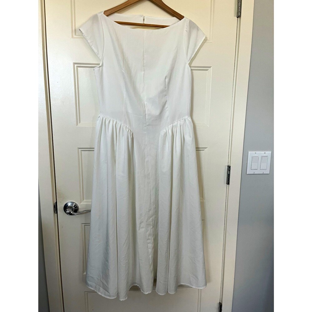 X&Z White Solid A-Line Midi Dress Cap Sleeve Square Neck Open Back Large